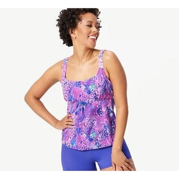 Kim Gravel x Swimsuits For All Scoop Neck Tankini Set Bike Purple Animal Plus 26 - Picture 1 of 2